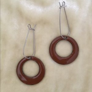 Hoop brown retro boho enamel metal earrings